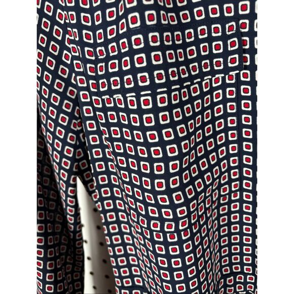 J.CREW Button Front Maxi Dress Geometric Navy Blue Red White size 2 - Picture 7 of 9